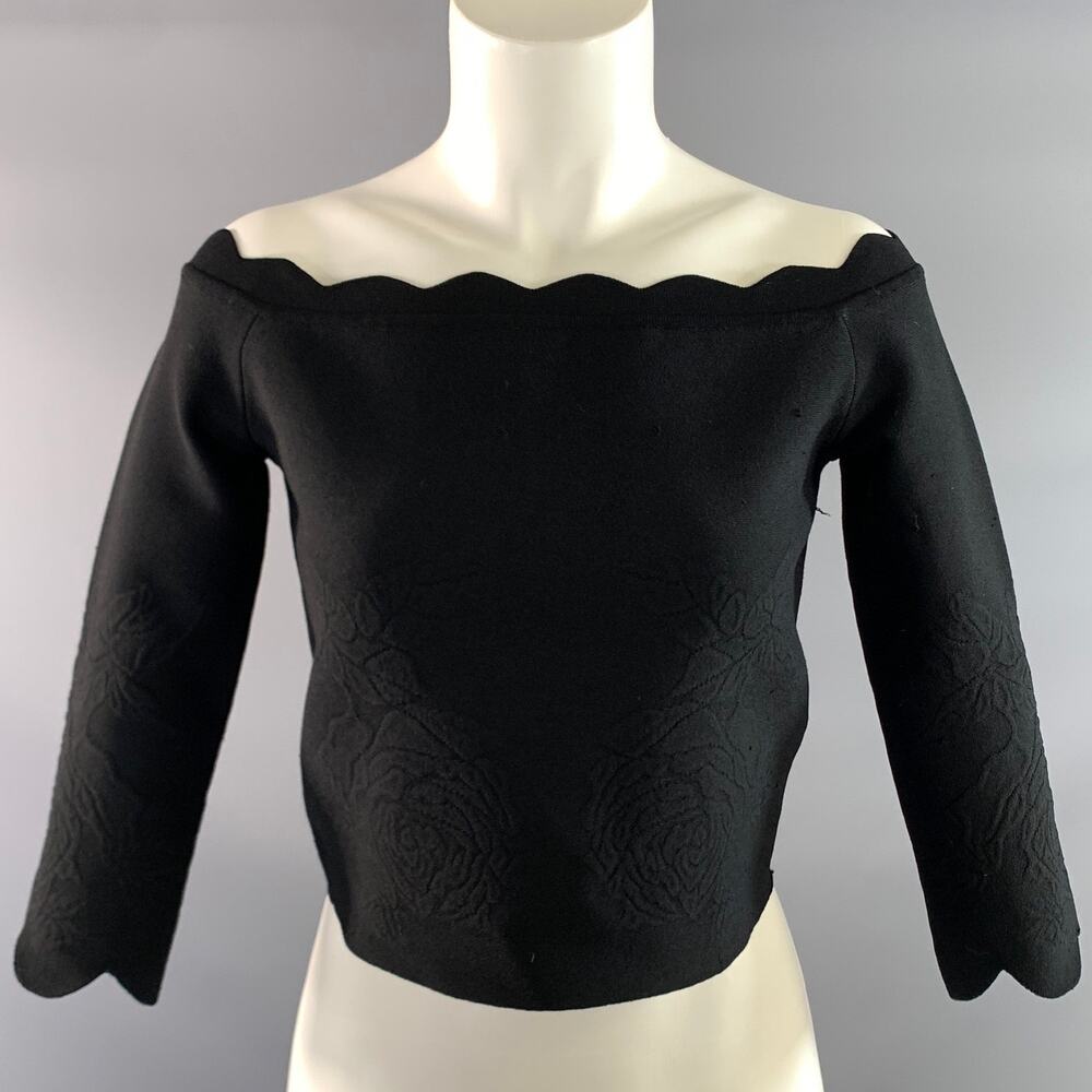 ALEXANDER MCQUEEN Size M Black Viscose Blend Floral Off-Shoulder Dress Top
